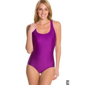 New NWT Speedo Racer Back Orchid Purple Navy Swimsuit Size 18